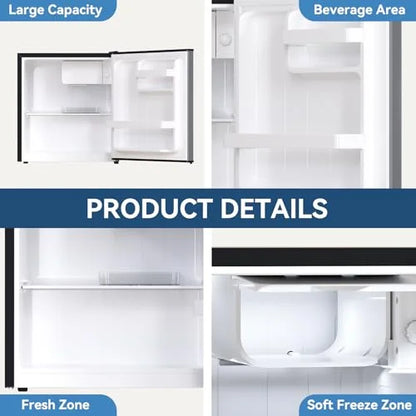 2026 NEW Frestec 1.7 Cu.Ft Mini Fridge with Freezer, Mini Fridge for Bedroom, Small Refrigerator, Dorm Refrigerators with Freezer, Compact Refrigerator for Office, Apartment, Dorm, Bedroom