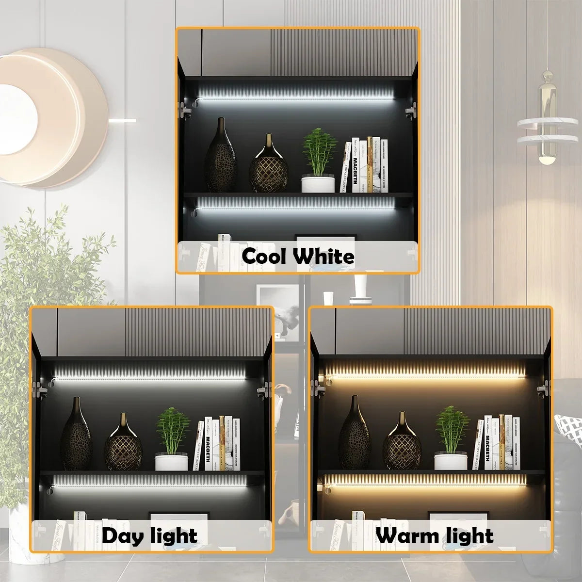 2026 NEW KULAGAGA Bookcases Organizer with LED Lights, Heavy Duty Display Cabinet with Glass Door for Living Room, 31.5" Wide