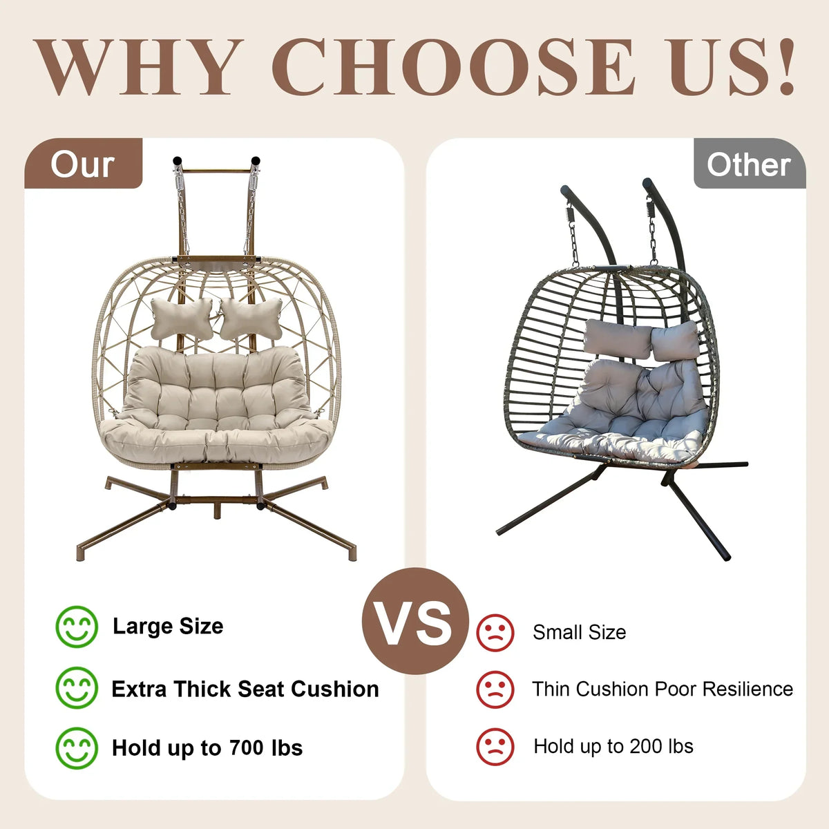 2026 NEW RADIATA Double Wicker Egg Swing Chair with Stand, 2-Person Hanging Egg Chair for Indoor/Outdoor, 700lbs Capacity, Thick Cushions & Headrest,Sturdy Metal Frame"Dark Gray