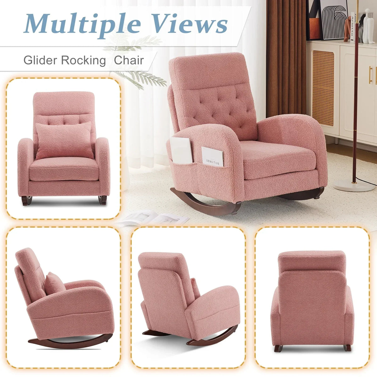 2026 NEW Ktaxon Rocking Accent Chair Glider Reading Chair Comfy Teddy Velvet Upholstered Single Sofa Rocker for Living Room, Nursery, Bedroom Beige