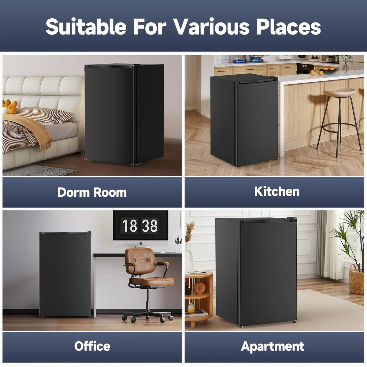 2026 NEW Soonbuy Compact Mini Fridge with Freezer, 4.3 Cu.Ft Single Door Refrigerator with Adjustable Temperature, Removable Shelves & Crisper Drawer, Energy Efficient Small Fridge for Bedroom, Office, Dorm, R