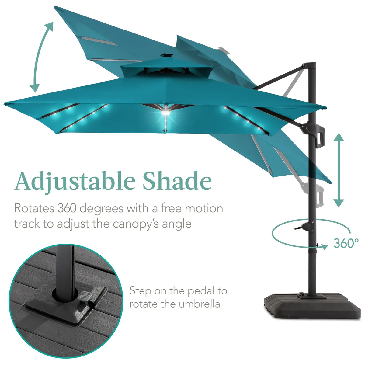 2026 NEW Best Choice Products 10x10ft 2-Tier Square Outdoor Solar LED Cantilever Patio Umbrella w/ Base Included - Tan