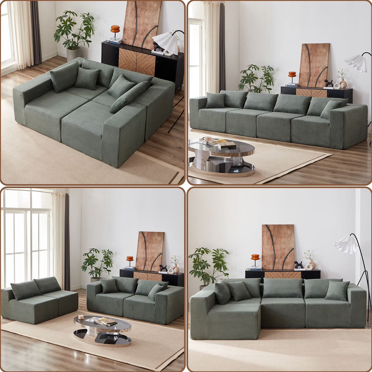 2026 NEW 104-Inch Corduroy Modular L Shaped Sectional Sofa,Luxury Floor Couch Set,Upholstered Indoor Furniture,Foam-Filled Compressed Sofa for Living Room,Bedroom,4 PC Free Combination