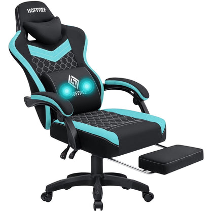 2026 NEW Hoffree Gaming Chair with Massage Fabric Office Chair with footrest for Adults, Ergonomic Gamer Chair with Headrest and Lumbar Support for Office Gaming, 440 LBS