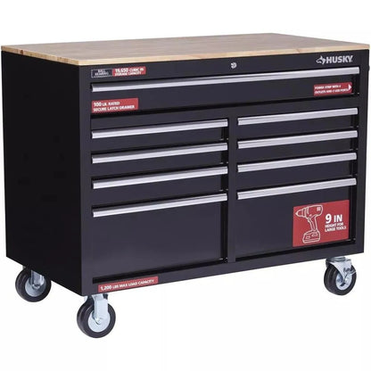 46 in. W x 24 in. D 9-Drawer Gloss Black Deep Tool Chest Mobile Workbench