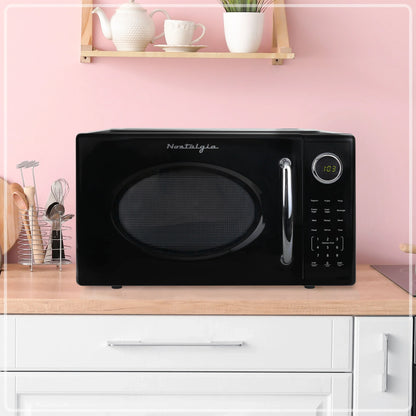 2026 NEW Nostalgia Retro Microwave Oven - 1.1 Cu Ft & 1000-Watt Countertop Size with Glass Turntable, Child Safety Lock, 8 Auto-Cook Programs & Digital Clock - Black