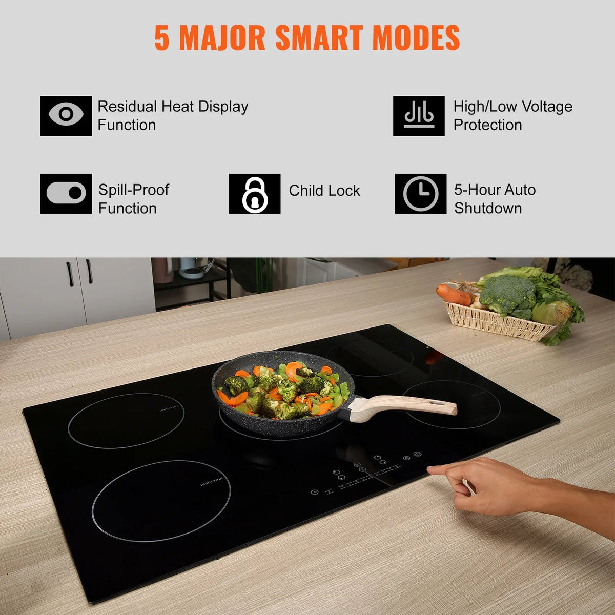 2026 NEW KFFKFF Electric Range, 5 Elements, 30'' Built-in Induction Cooking Surface, 9200W, 9 Power Settings, LED Display, Safety Lock & Heat Guard