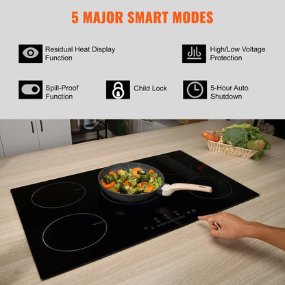 2026 NEW KFFKFF Electric Range, 5 Elements, 30'' Built-in Induction Cooking Surface, 9200W, 9 Power Settings, LED Display, Safety Lock & Heat Guard