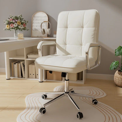 2026 NEW Solfway White Office Chair, Swivel Leather Computer Desk Chair with Wheels and Padded Arms, Executive Office Chair for Adults
