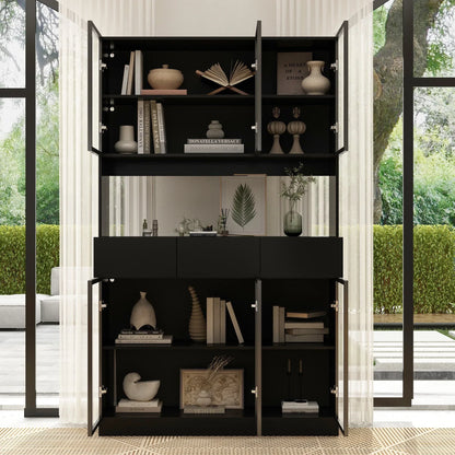 2026 NEW KULAGAGA Bookcases Organizer with LED Lights, Heavy Duty Display Cabinet with Glass Door for Living Room, 31.5" Wide