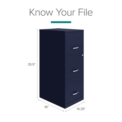 2026 NEW Space Solutions 18" Deep 3 Drawer Smart Letter Width Vertical File Cabinet, Navy