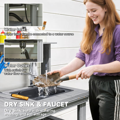 2026 NEW Outsunny Potting Benches for Outside with Faucet, Removable Sink, Shelves