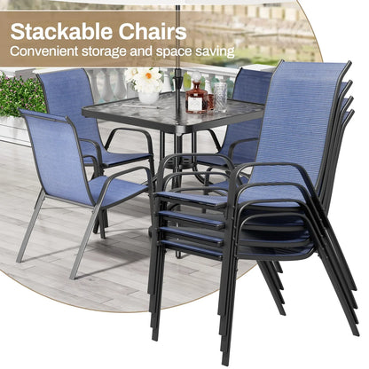 2026 NEW Pirecart 5-Piece Outdoor Patio Dining Table Set with 4 Stackable Textilene Chairs for for Patio, Lawn, Garden, Gray