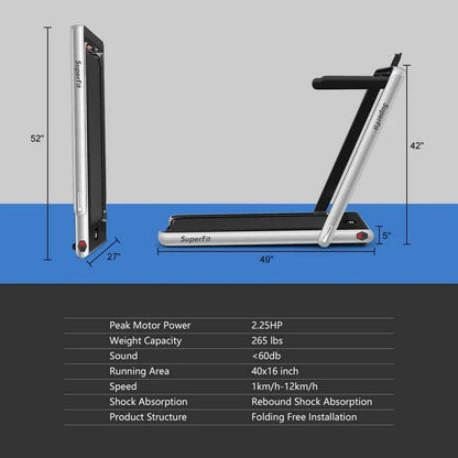 2 in 1 Folding Treadmill, 2.25HP Under Desk Electric Treadmill, Portable Walking Running Machine with Dual Display & Smart App Control