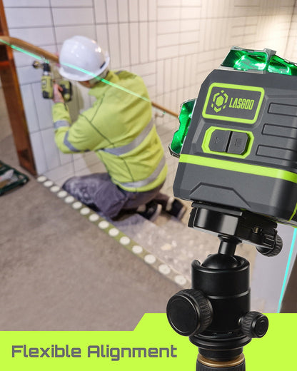 2026 NEW Laser Level 3x360- LASGOO with Remote Control, 2 Rechargeable Batteries, 100FT Range, 360- Magnetic Rotating Stand, IP54, 3Ds