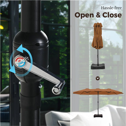 2026 NEW Alpha Joy 15ft Outdoor Patio Umbrella Extra-Large Double-Sided Garden Umbrella with Crank Handle and Base - Smoky Gray