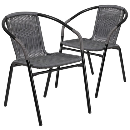 2026 NEW Emma + Oliver Indoor/Outdoor Stacking Rattan Restaurant Patio Chairs, Set of 2, Gray