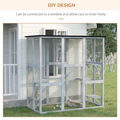 2026 NEW PawHut Wooden Catio Enclosure with Weather Protection, 6 Platforms, Outdoor, Large, 71" x 38.5" x 71"