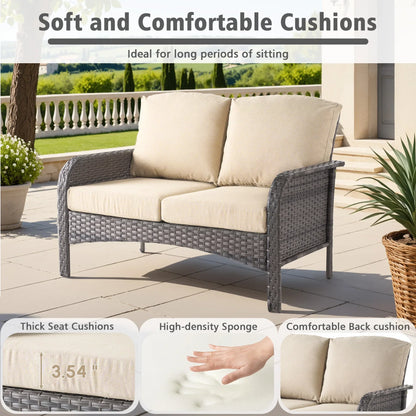 2026 NEW Ovios 5 Pieces Outdoor Patio Furniture Set High Back All Weather Wicker Conversation Set with Swivel Chairs & Coffee Table, Dark Gray