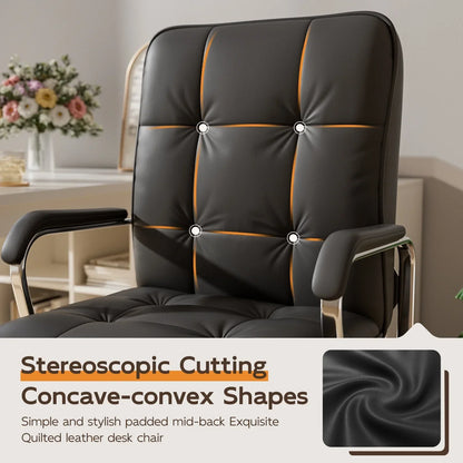 2026 NEW Solfway White Office Chair, Swivel Leather Computer Desk Chair with Wheels and Padded Arms, Executive Office Chair for Adults