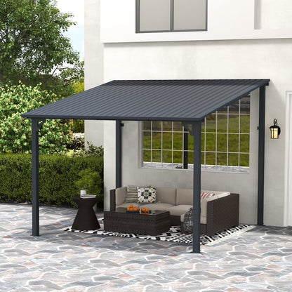 2026 NEW 8' x 10' Outdoor Pergola Gazebo, Lean to Awnings Gazebos, Heavy Duty Hard Top Metal Pergola with Roof, for Patio, Backyard, Decks, Poolside
