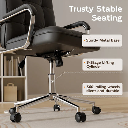 2026 NEW Solfway White Office Chair, Swivel Leather Computer Desk Chair with Wheels and Padded Arms, Executive Office Chair for Adults