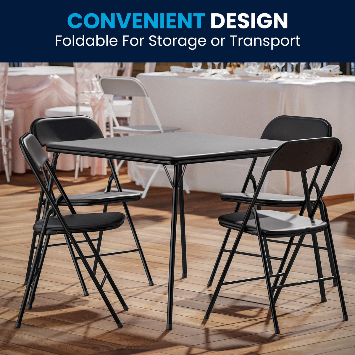 2026 NEW Emma + Oliver 5 Piece Black Folding Game Room Card Table and Chair Set