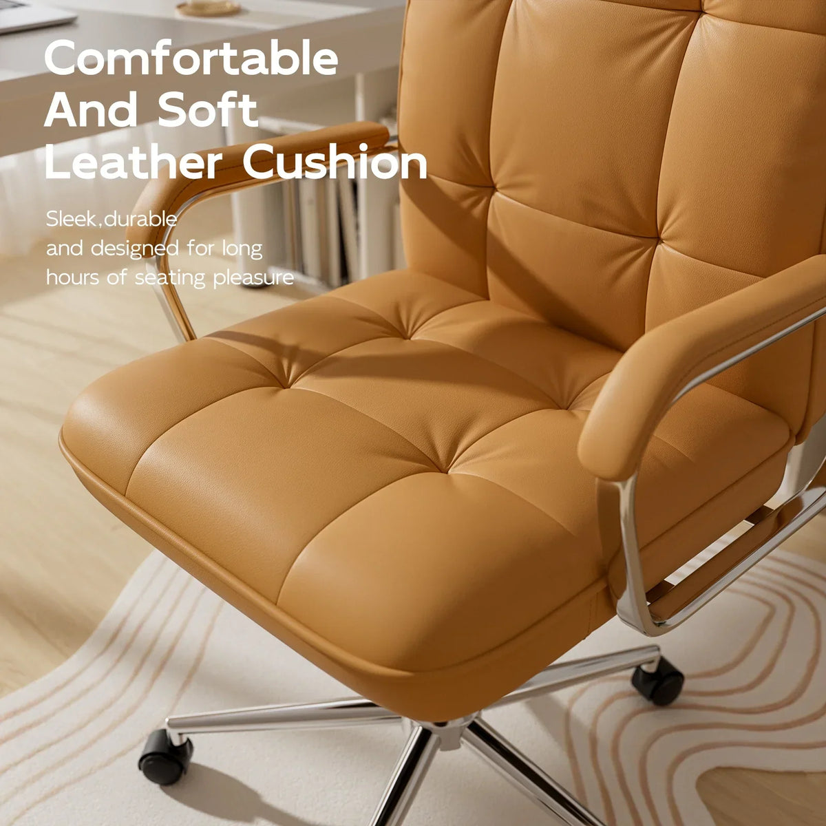 2026 NEW Solfway White Office Chair, Swivel Leather Computer Desk Chair with Wheels and Padded Arms, Executive Office Chair for Adults