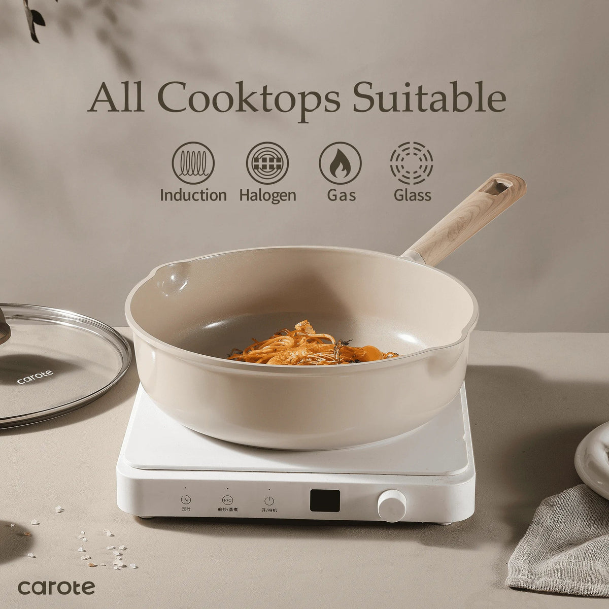 2026 NEW Carote Nonstick Pots and Pans Set, 13 Pieces Kitchen Cookware Sets Compatible for All Stoves, White Granite