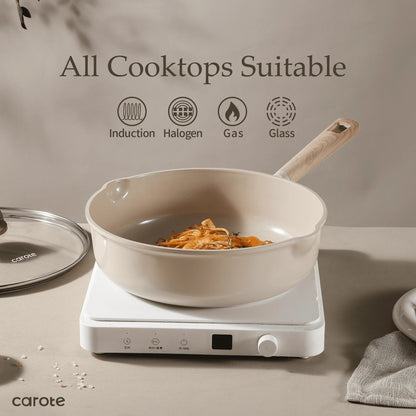 2026 NEW Carote Nonstick Pots and Pans Set, 13 Pieces Kitchen Cookware Sets Compatible for All Stoves, White Granite