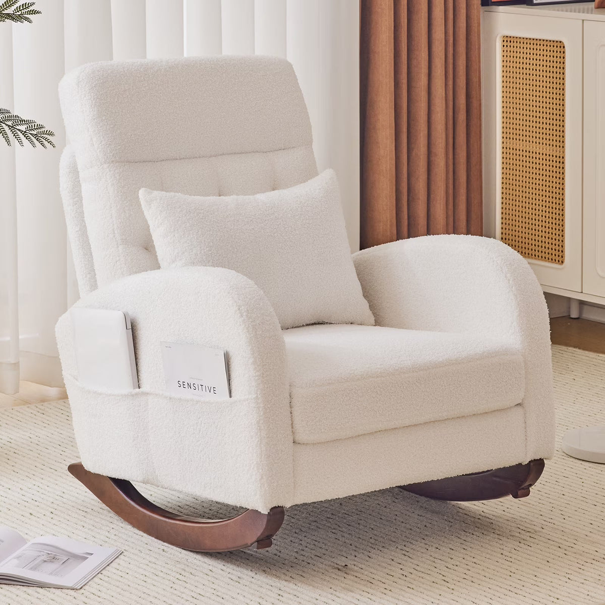 2026 NEW Ktaxon Rocking Accent Chair Glider Reading Chair Comfy Teddy Velvet Upholstered Single Sofa Rocker for Living Room, Nursery, Bedroom Beige
