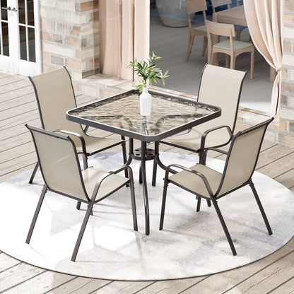 2026 NEW Pirecart 5-Piece Outdoor Patio Dining Table Set with 4 Stackable Textilene Chairs for for Patio, Lawn, Garden, Gray