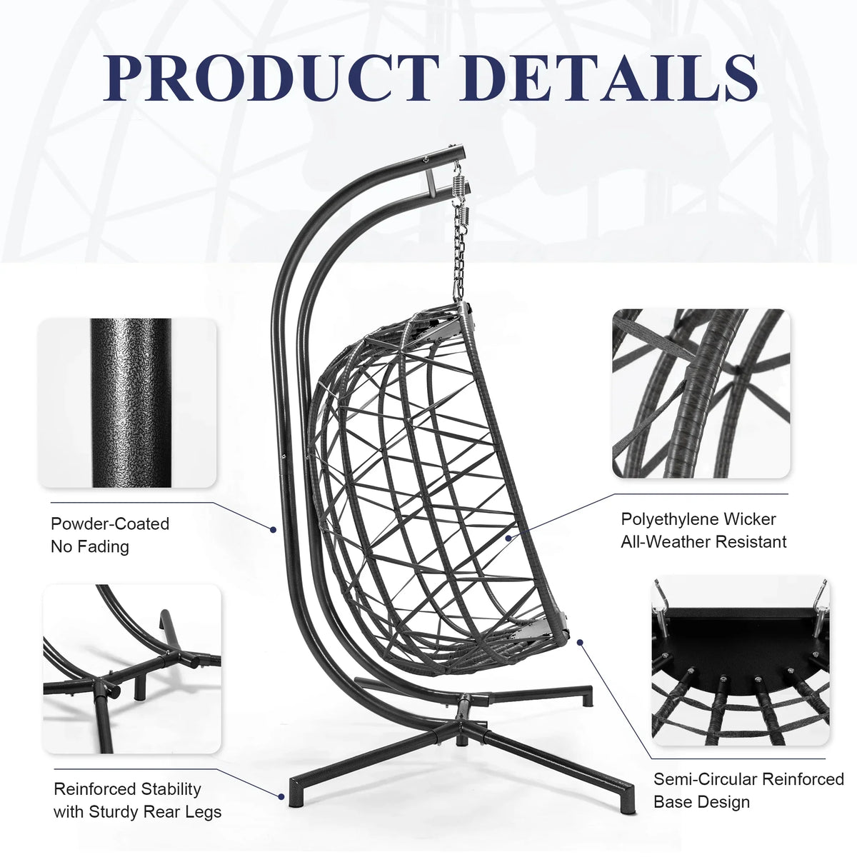 2026 NEW RADIATA Double Wicker Egg Swing Chair with Stand, 2-Person Hanging Egg Chair for Indoor/Outdoor, 700lbs Capacity, Thick Cushions & Headrest,Sturdy Metal Frame"Dark Gray
