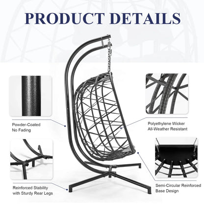 2026 NEW RADIATA Double Wicker Egg Swing Chair with Stand, 2-Person Hanging Egg Chair for Indoor/Outdoor, 700lbs Capacity, Thick Cushions & Headrest,Sturdy Metal Frame"Dark Gray