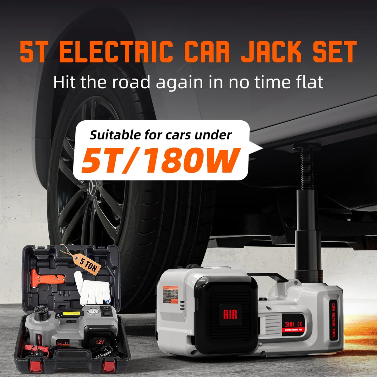 2026 NEW SZTAA Electric Car Jack Lift with Air Compressor and Emergency Hammer 5 Ton/11023 lbs Hydraulic Jack for SUV Sedan Truck Change Tires Garage Repair