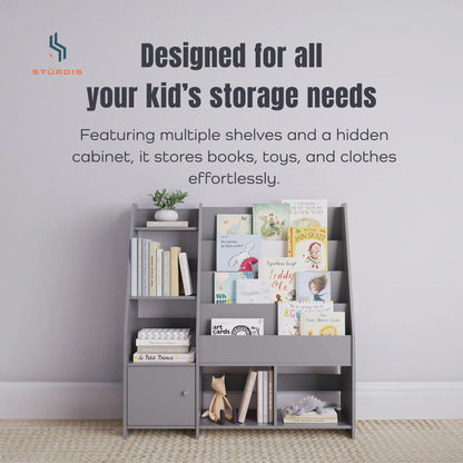 2026 NEW Sturdis Kids Toy Storage Organizer With Bookshelf and White Bins
