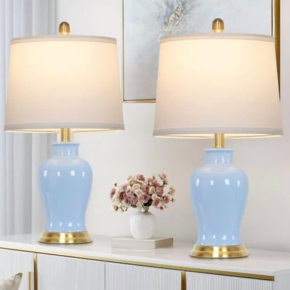 2026 NEW Modern Ceramic Table Lamps Set of 2, 23" White Ceramic Lamps for Living Room, Rustic Farmhouse Bedside Lamp with Ginger Jar Design, Elegant Bedroom Lamp for Nightstand Desk Side End Table Home Decor