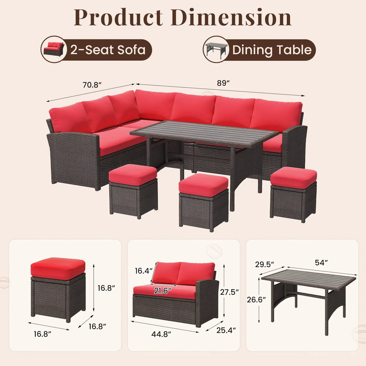 2026 NEW AECOJOY 7 Piece Patio Furniture Set PE Rattan Outdoor Dining Set Sectional Sofa Couch with Table Patio Conversation Set in Gray