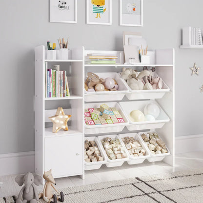 2026 NEW Sturdis Kids Toy Storage Organizer With Bookshelf and White Bins