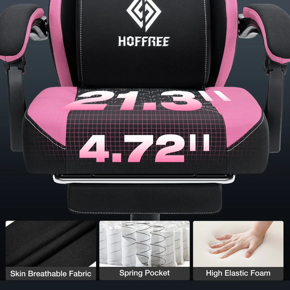 2026 NEW Hoffree Gaming Chair with Massage Fabric Office Chair with footrest for Adults, Ergonomic Gamer Chair with Headrest and Lumbar Support for Office Gaming, 440 LBS