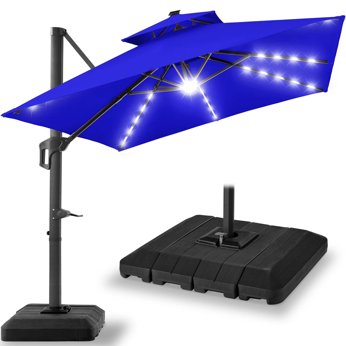 2026 NEW Best Choice Products 10x10ft 2-Tier Square Outdoor Solar LED Cantilever Patio Umbrella w/ Base Included - Tan