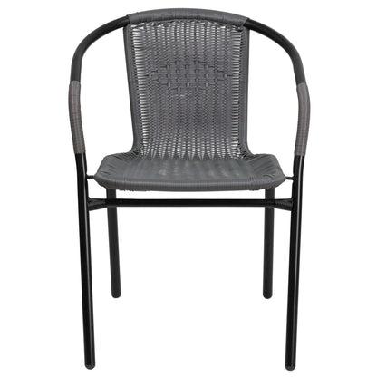 2026 NEW Emma + Oliver Indoor/Outdoor Stacking Rattan Restaurant Patio Chairs, Set of 2, Gray