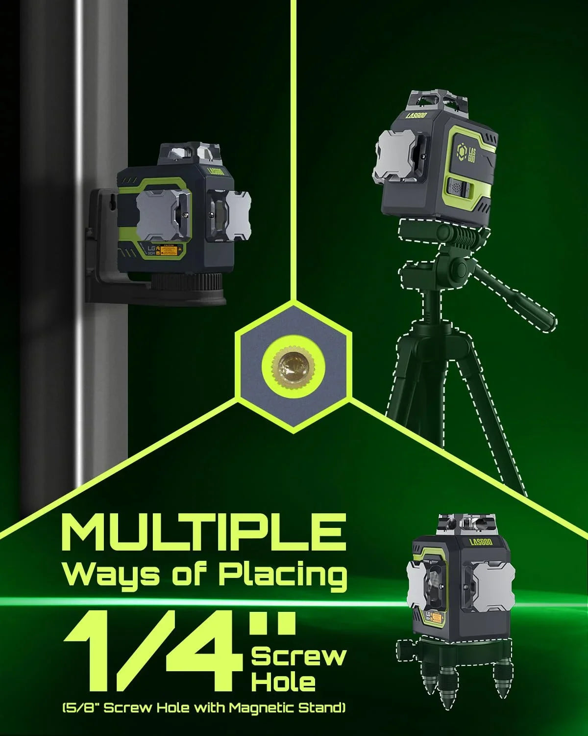 2026 NEW Laser Level 3x360- LASGOO with Remote Control, 2 Rechargeable Batteries, 100FT Range, 360- Magnetic Rotating Stand, IP54, 3Ds