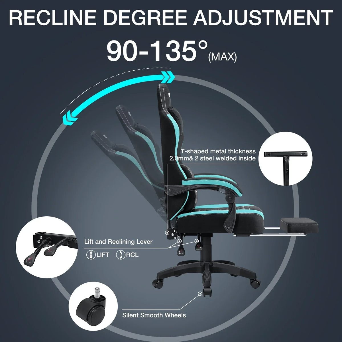 2026 NEW Hoffree Gaming Chair with Massage Fabric Office Chair with footrest for Adults, Ergonomic Gamer Chair with Headrest and Lumbar Support for Office Gaming, 440 LBS