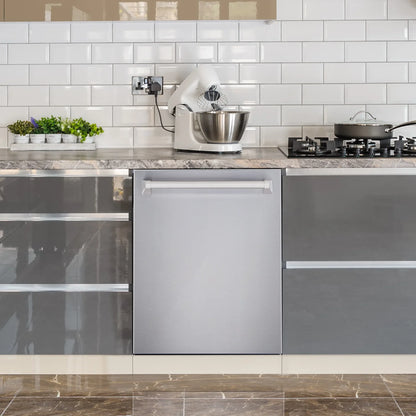 2026 NEW Cosmo 5 Piece Kitchen Appliance Packages with 30" Freestanding Electric Range 30" Island Range Hood 24" Built-in Fully Integrated Dishwasher French Door Refrigerator & 48 Bottle Wine Refrigerator