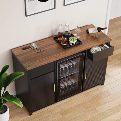 2026 NEW Coffee Bar Cabinet with Fridge Space, Mini Fridge Cabinet"Buffet Sideboard"53.2"L