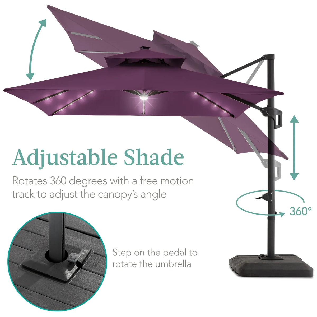 2026 NEW Best Choice Products 10x10ft 2-Tier Square Outdoor Solar LED Cantilever Patio Umbrella w/ Base Included - Tan