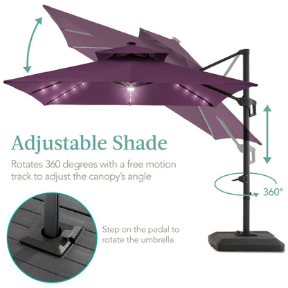 2026 NEW Best Choice Products 10x10ft 2-Tier Square Outdoor Solar LED Cantilever Patio Umbrella w/ Base Included - Tan