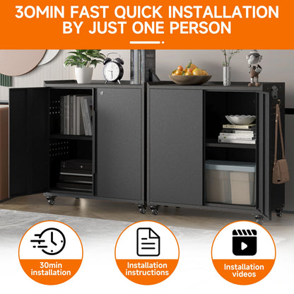 2026 NEW Metal Storage Cabinet with Wheels,Rolling Tool Cabinet with Doors and Adjustable Shelves,Heavy Duty Garage Storage Cabinet