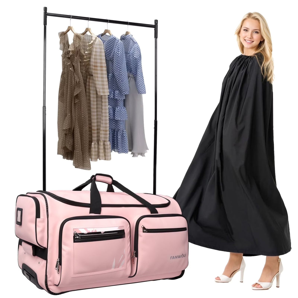 2026 NEW Fegat Dance Bag with Garment Rack - 28"Collapsible Rolling Competition Dance Duffle Bag Lightweight Costume Wheeled Suitcase for Dancers Shows Livestreamer Athletes